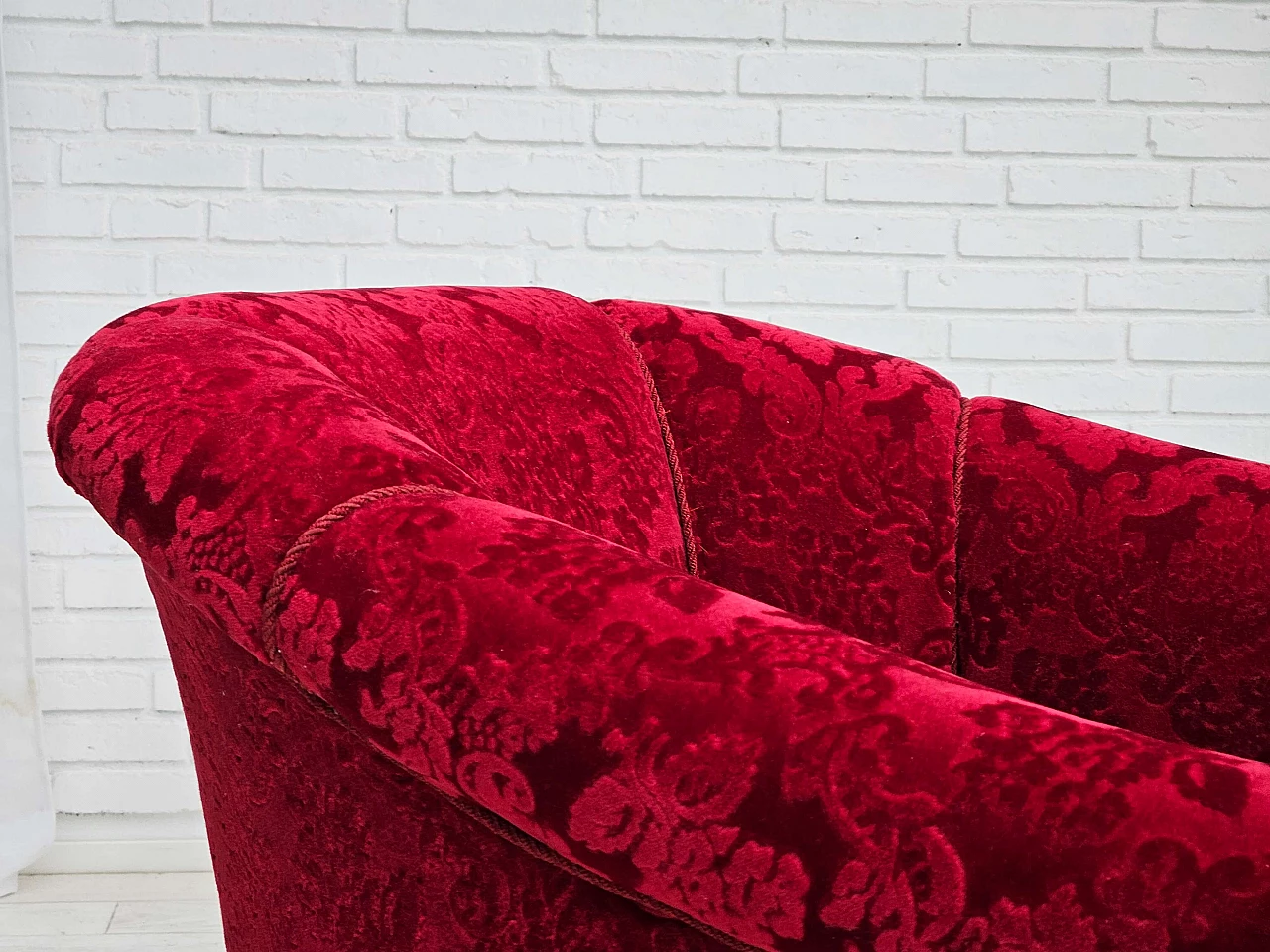 Pair of Danish red fabric and beech armchairs, 1950s 4