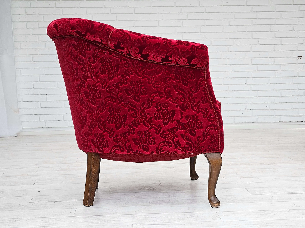 Pair of Danish red fabric and beech armchairs, 1950s 10