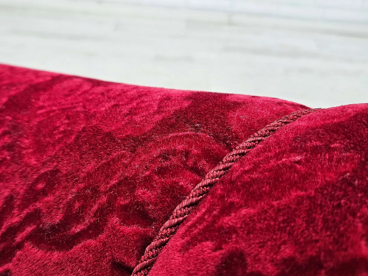 Pair of Danish red fabric and beech armchairs, 1950s 12