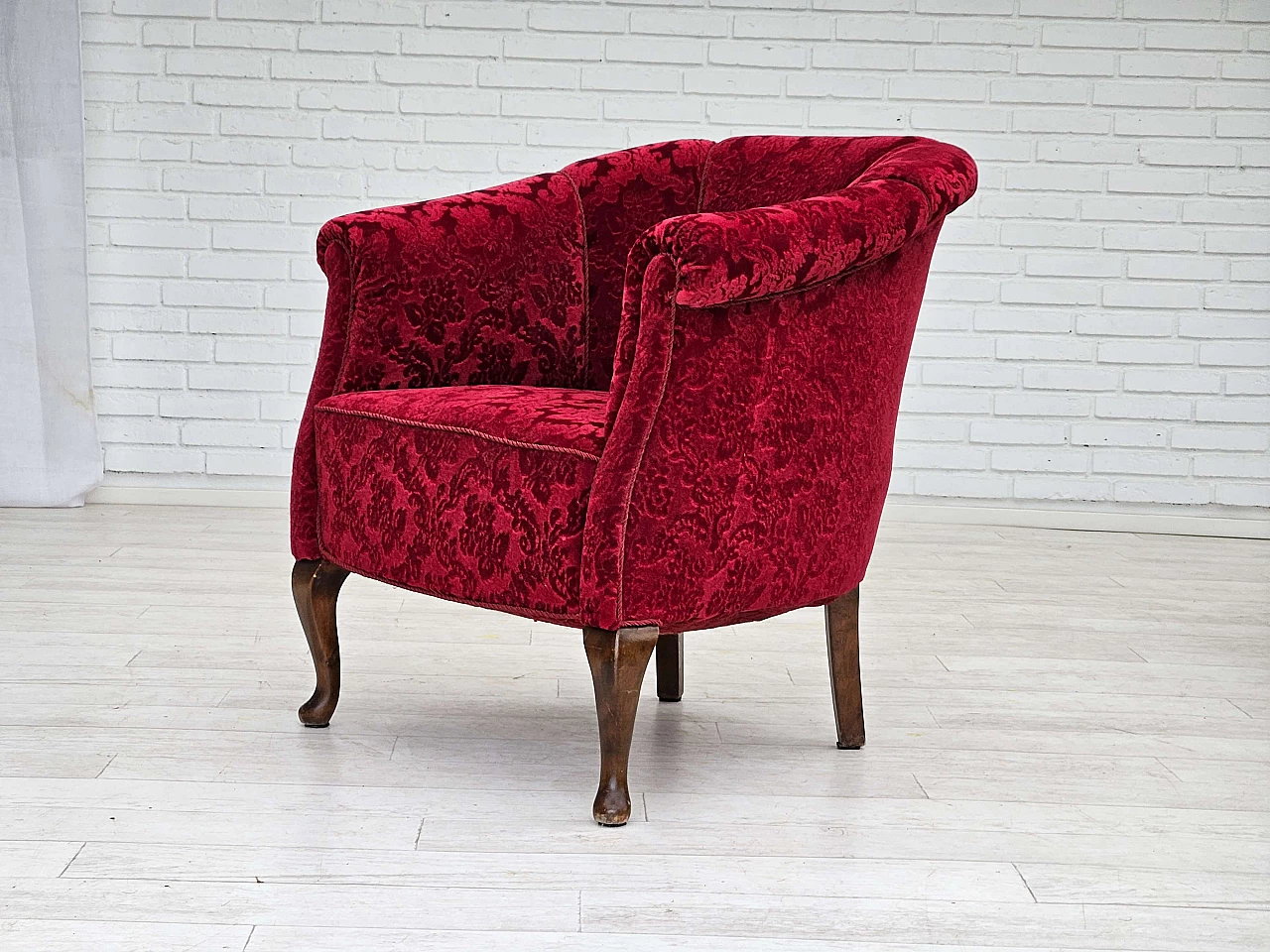 Pair of Danish red fabric and beech armchairs, 1950s 13