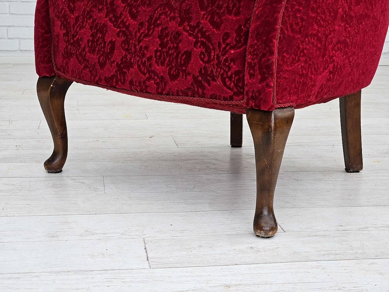 Pair of Danish red fabric and beech armchairs, 1950s 14