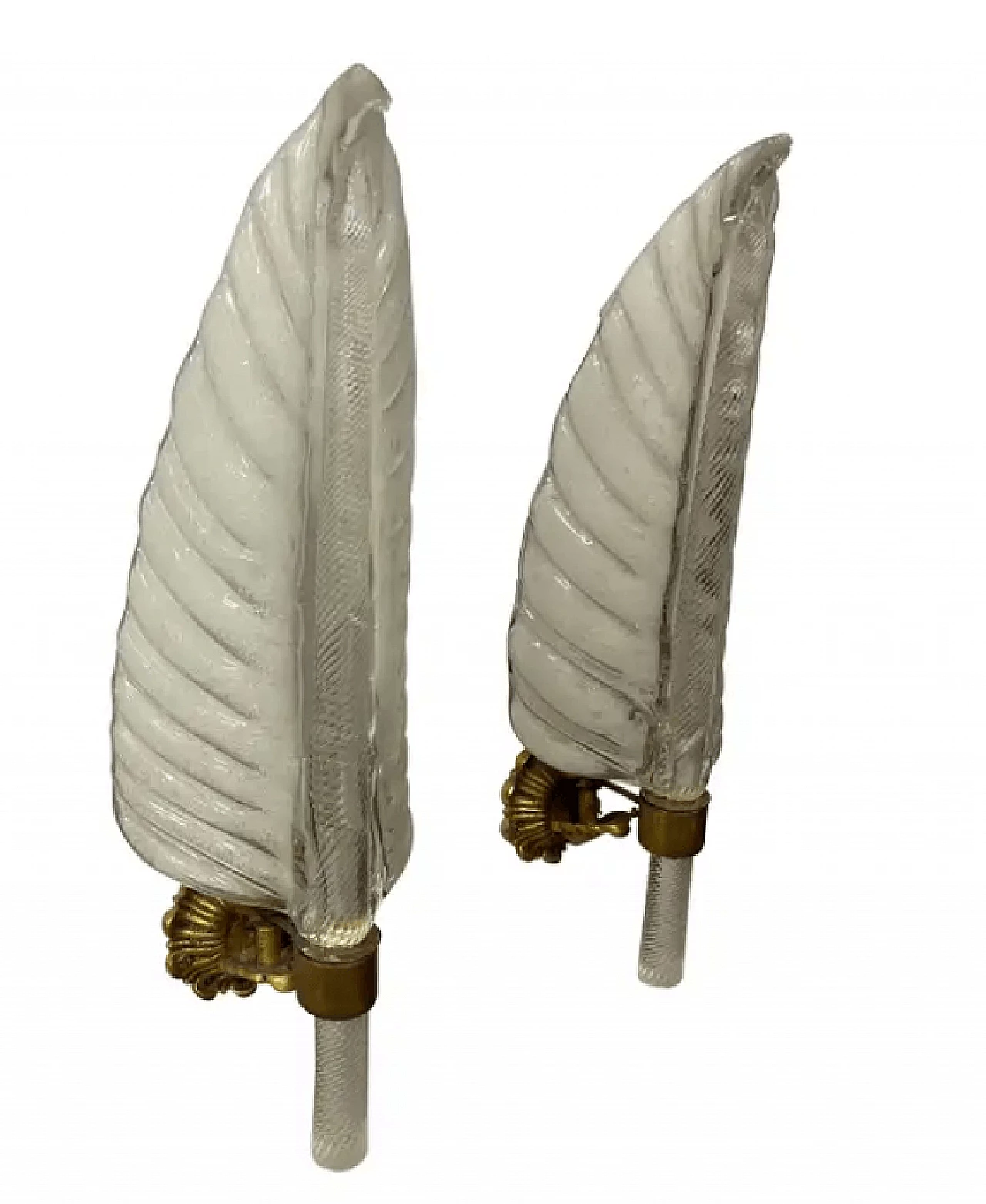 Pair of Seguso Murano blown glass leaf sconces, 1940s 1