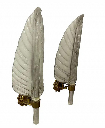 Pair of Seguso Murano blown glass leaf sconces, 1940s