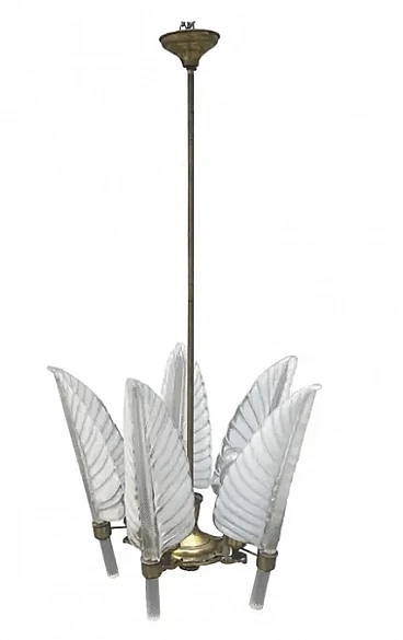 5-leaf Murano blown glass chandelier by Seguso, 1940s
