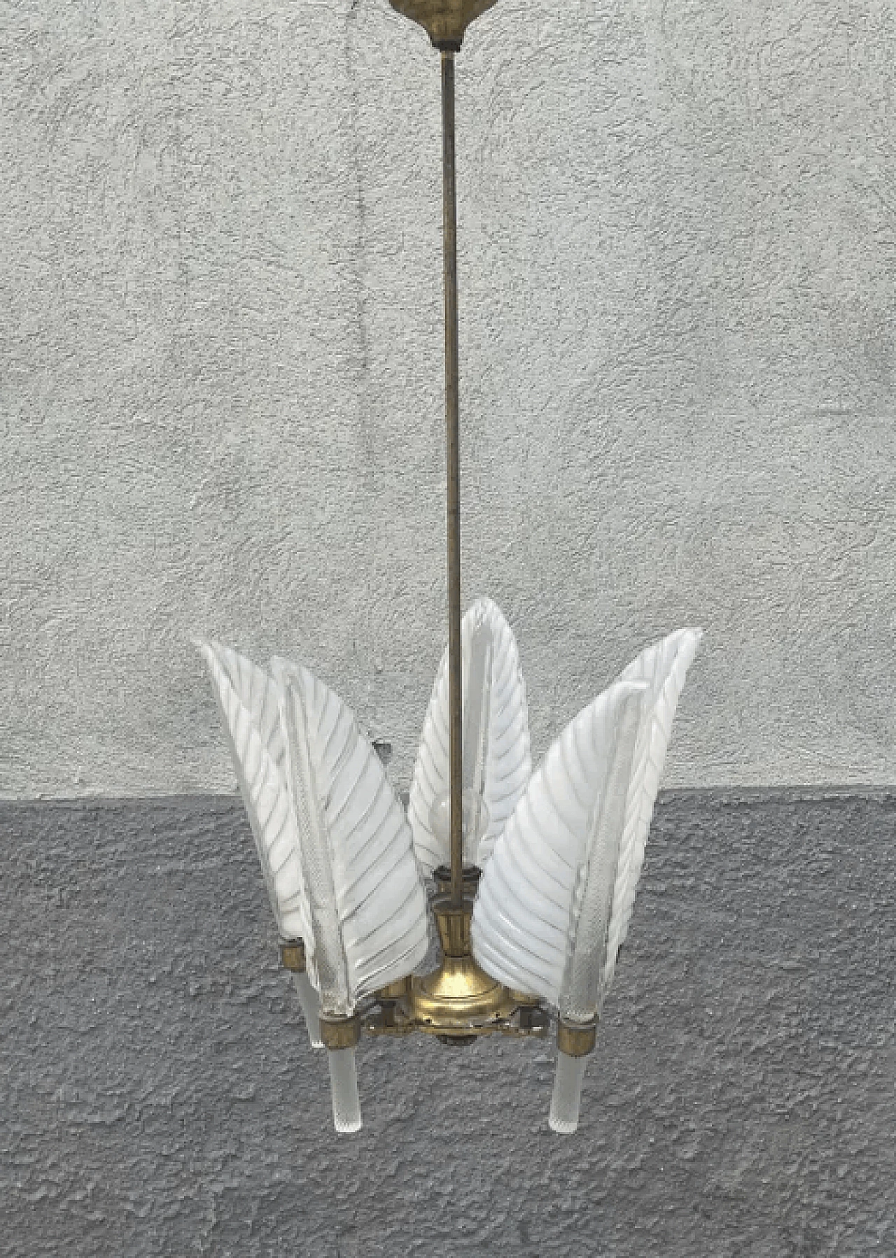 5-leaf Murano blown glass chandelier by Seguso, 1940s 2