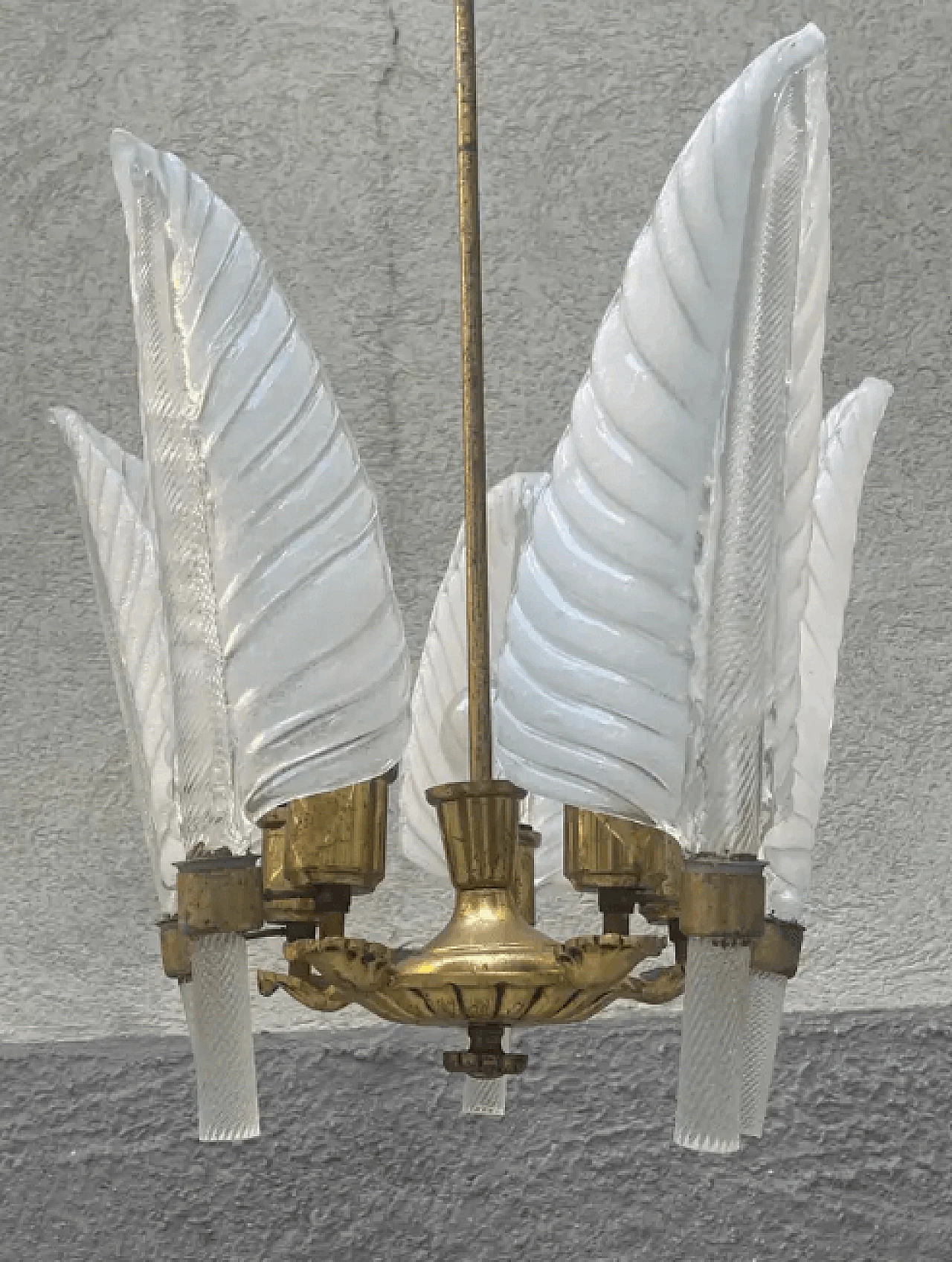 5-leaf Murano blown glass chandelier by Seguso, 1940s 6