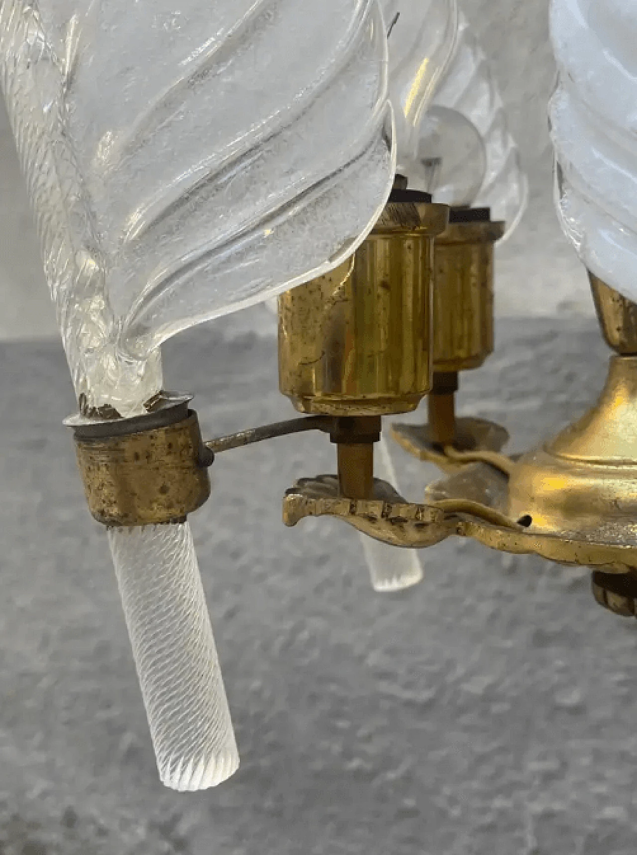 5-leaf Murano blown glass chandelier by Seguso, 1940s 10