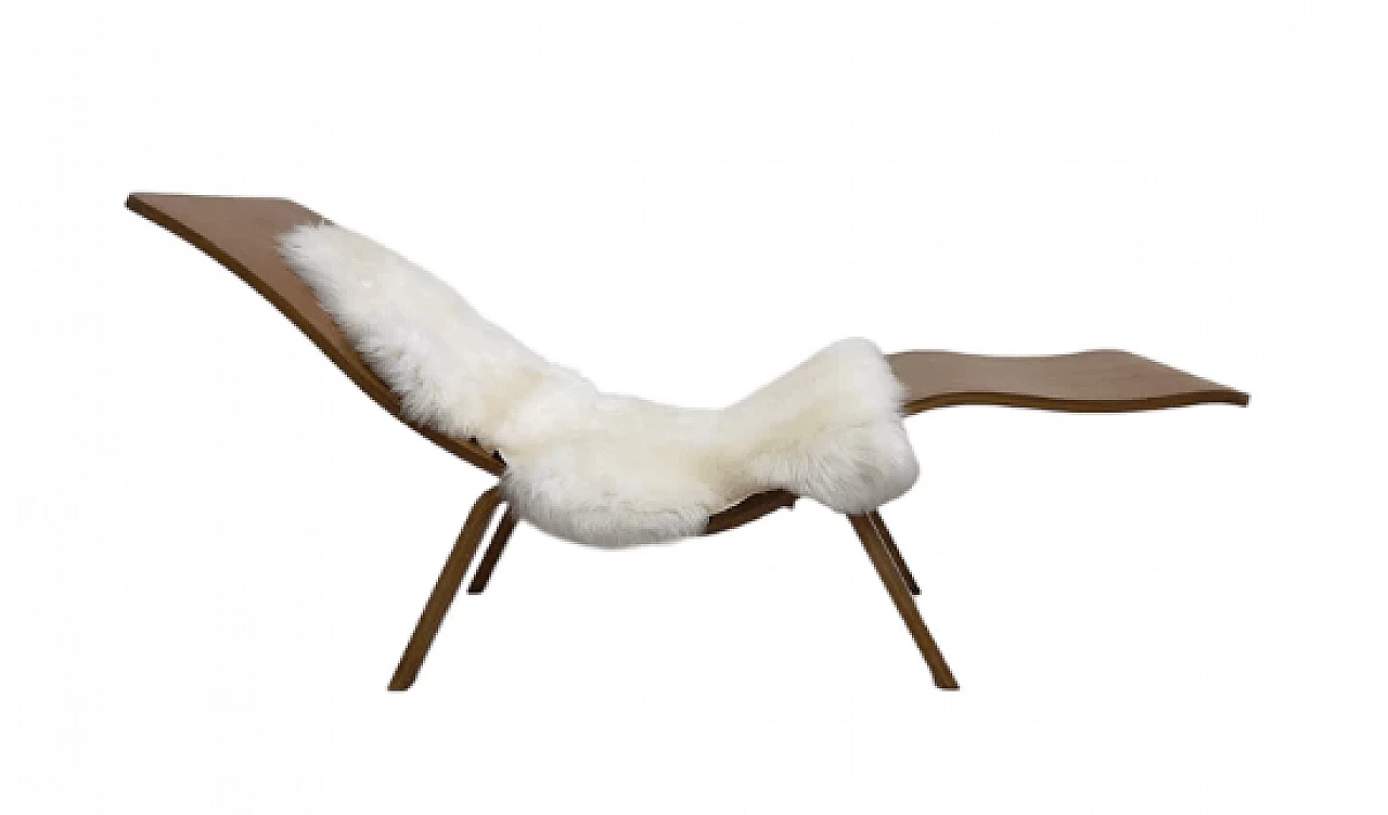 Chaise longue scandinava in compensato curvato, anni '60 2