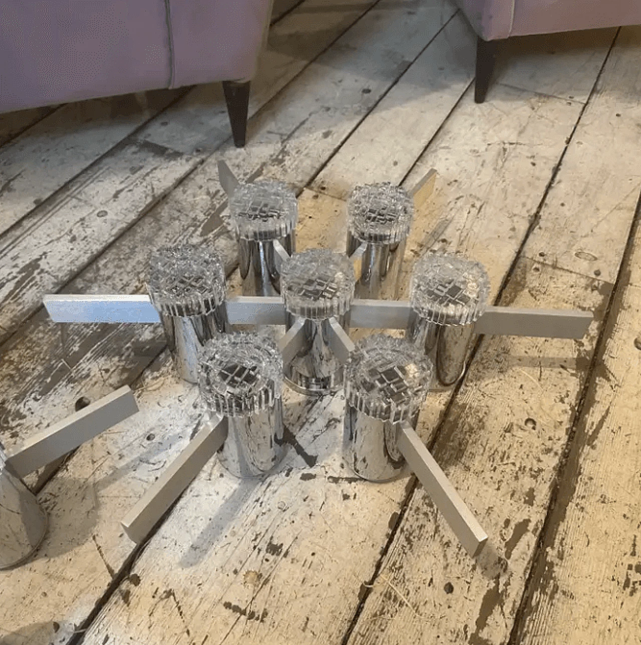 Pair of aluminium and glass ceiling lamps by Gaetano Sciolari, 1960s 2