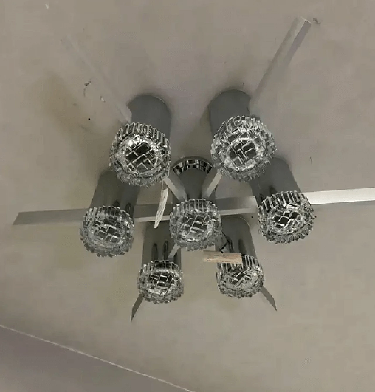 Pair of aluminium and glass ceiling lamps by Gaetano Sciolari, 1960s 3