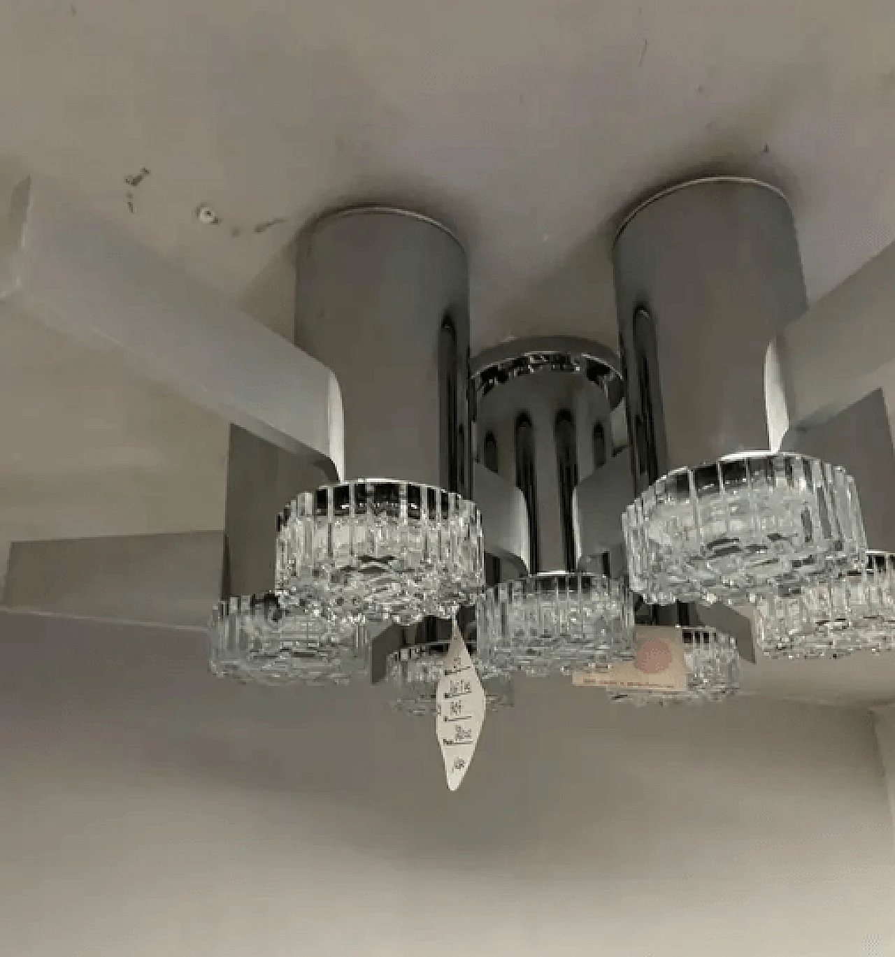 Pair of aluminium and glass ceiling lamps by Gaetano Sciolari, 1960s 4