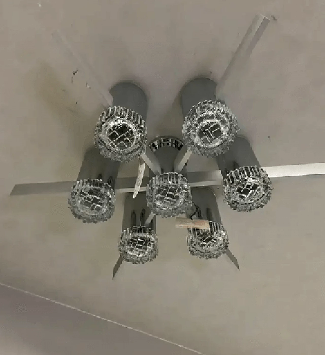 Pair of aluminium and glass ceiling lamps by Gaetano Sciolari, 1960s 5