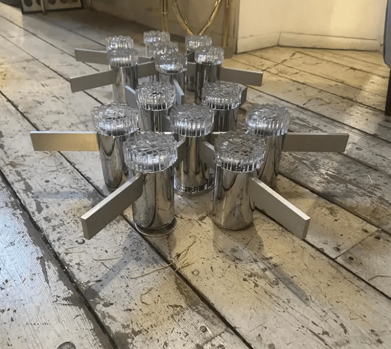 Pair of aluminium and glass ceiling lamps by Gaetano Sciolari, 1960s 6