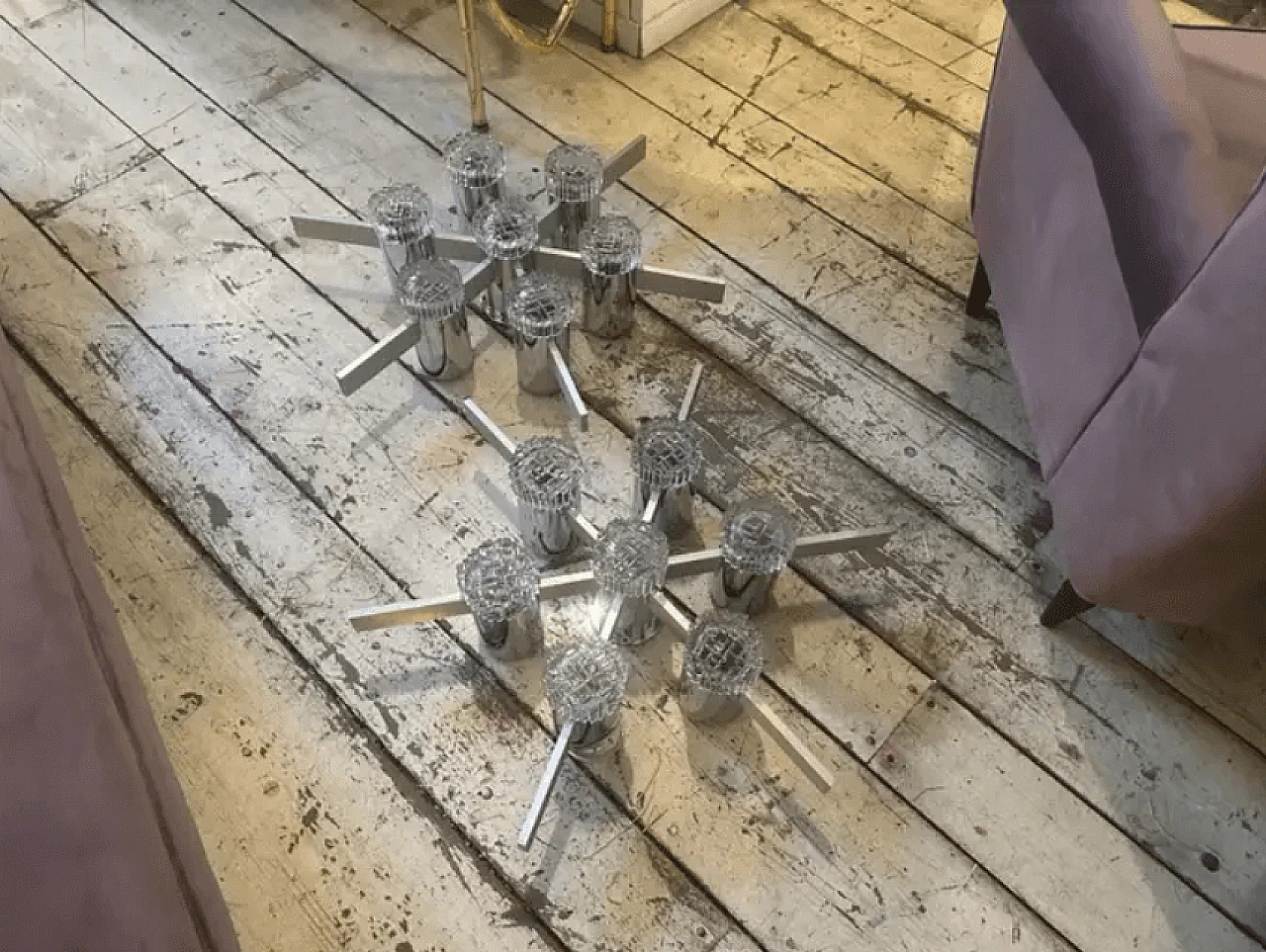 Pair of aluminium and glass ceiling lamps by Gaetano Sciolari, 1960s 7