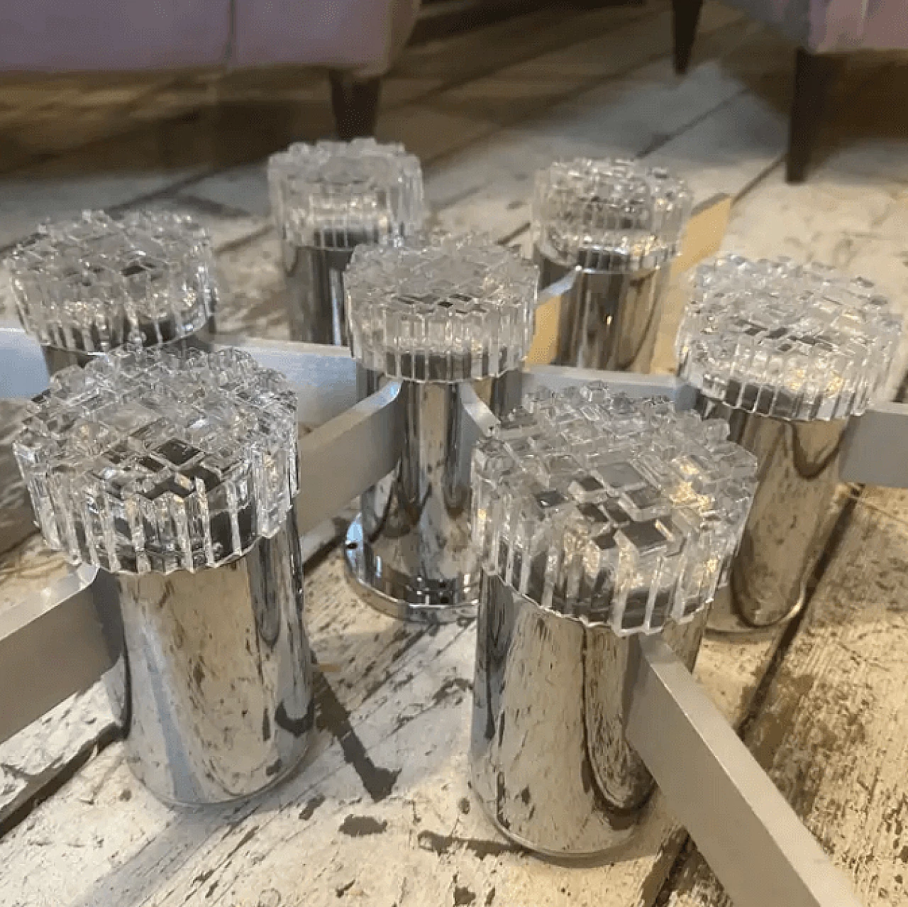 Pair of aluminium and glass ceiling lamps by Gaetano Sciolari, 1960s 11