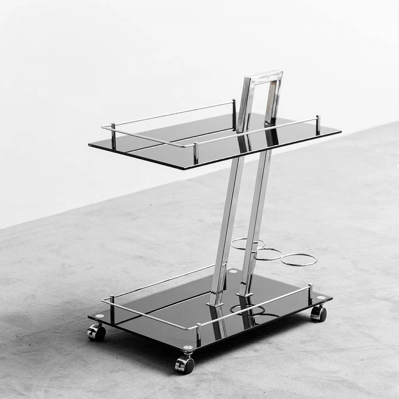 Chromed glass and metal bar cart, 1970s 1