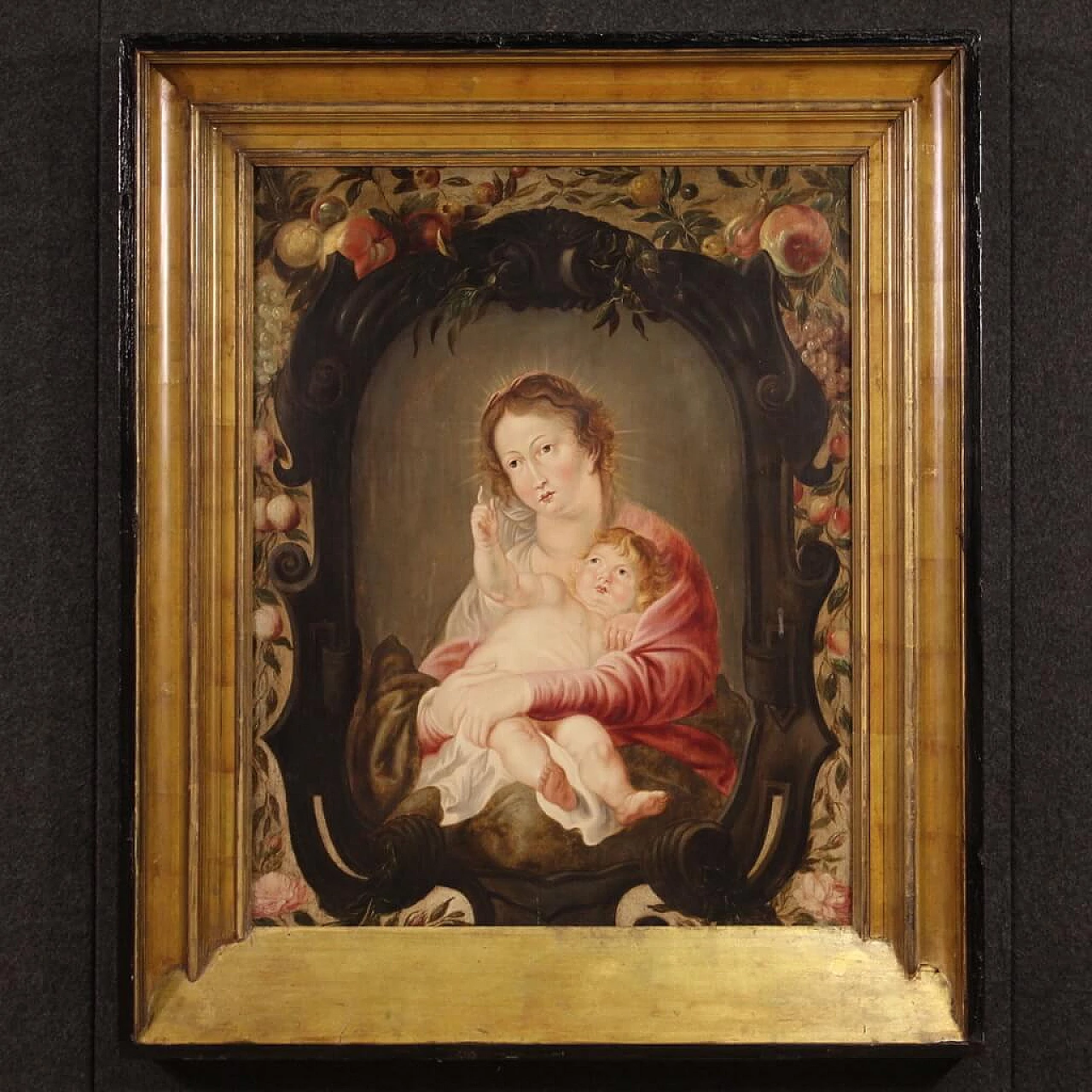 Madonna col bambino, olio su tavola fiamminga, prima metà '600 1