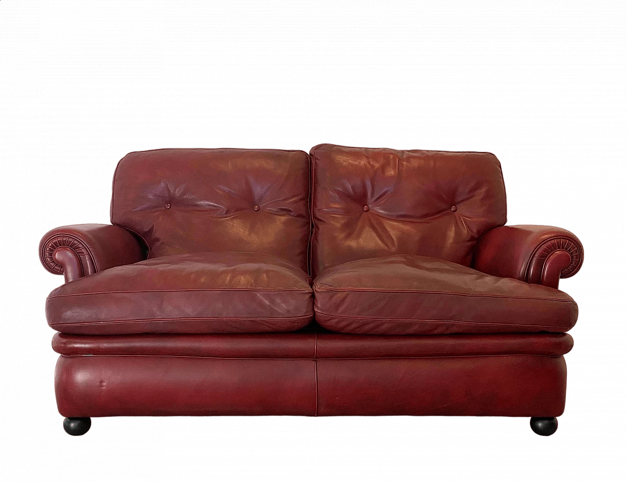 Burgundy leather and lacquered wood sofa by Poltrona Frau, 1980s 15