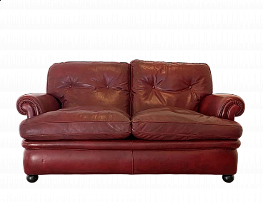 Burgundy leather and lacquered wood sofa by Poltrona Frau, 1980s