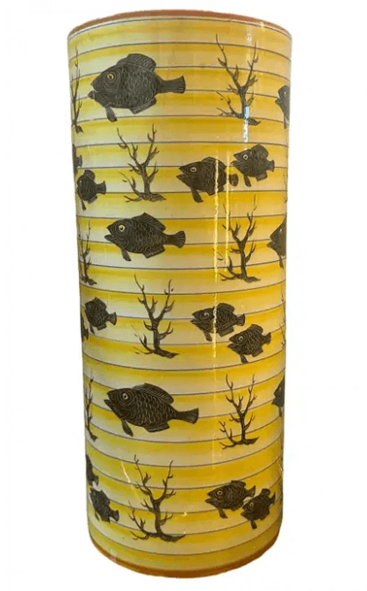 Cylindrical vase in yellow and black ceramic, 1930s 1