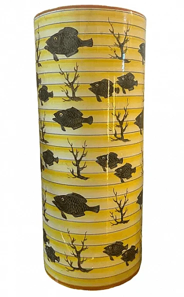 Cylindrical vase in yellow and black ceramic, 1930s