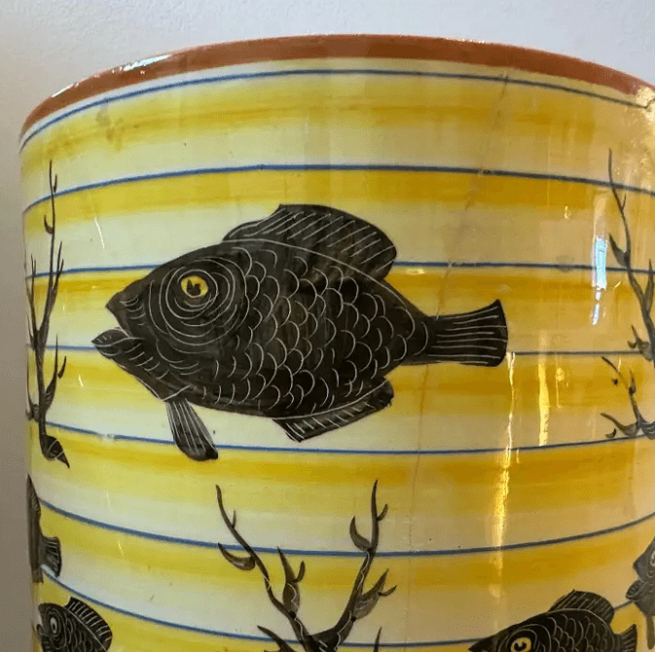 Vaso cilindrico in ceramica gialla e nera, anni '30 3