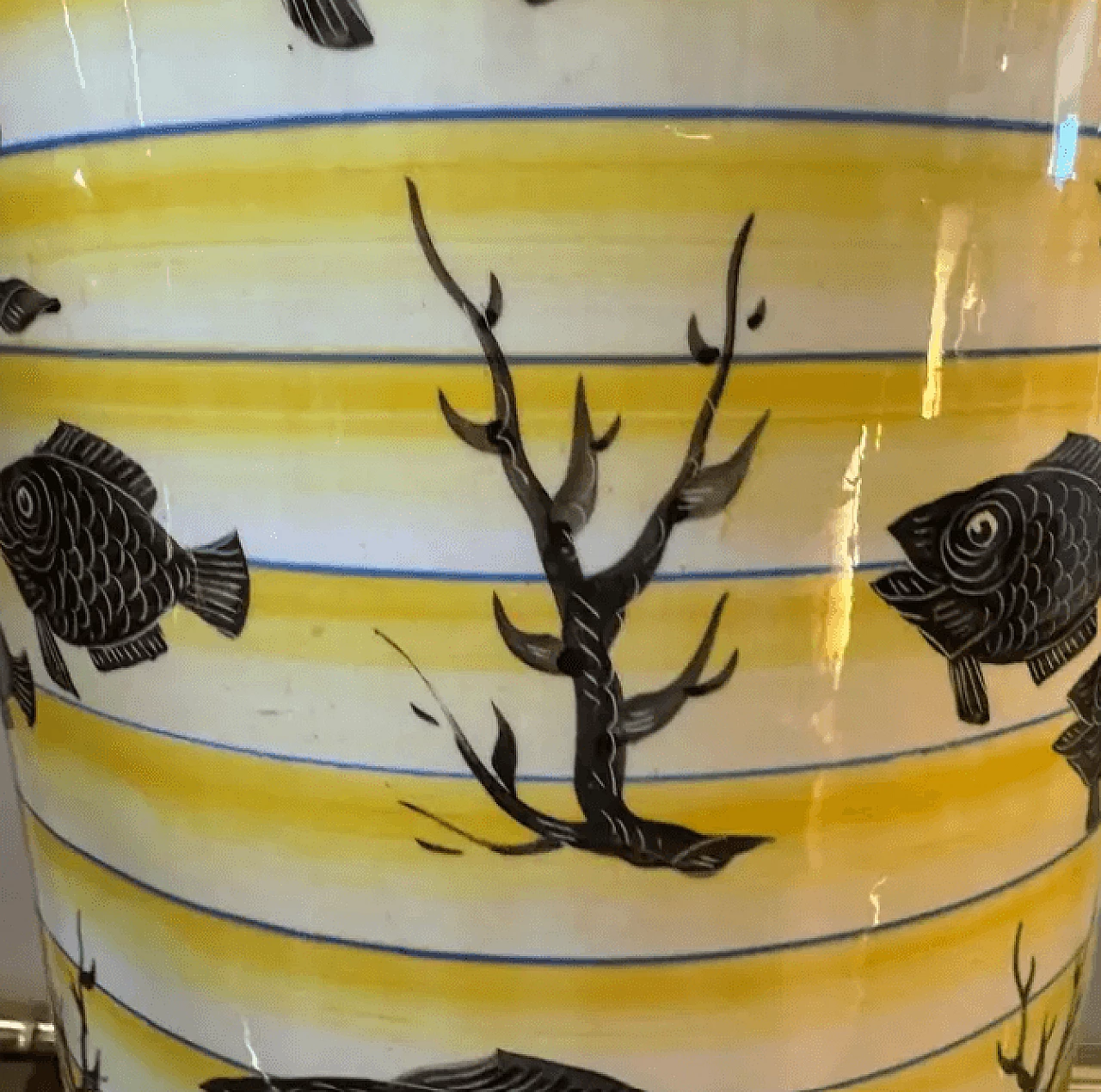 Cylindrical vase in yellow and black ceramic, 1930s 4