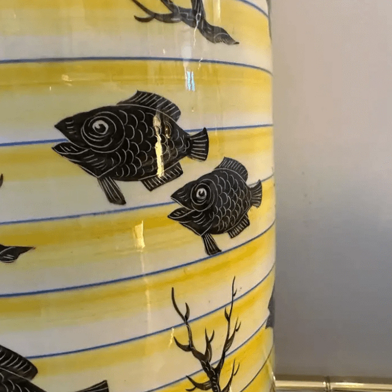 Cylindrical vase in yellow and black ceramic, 1930s 5