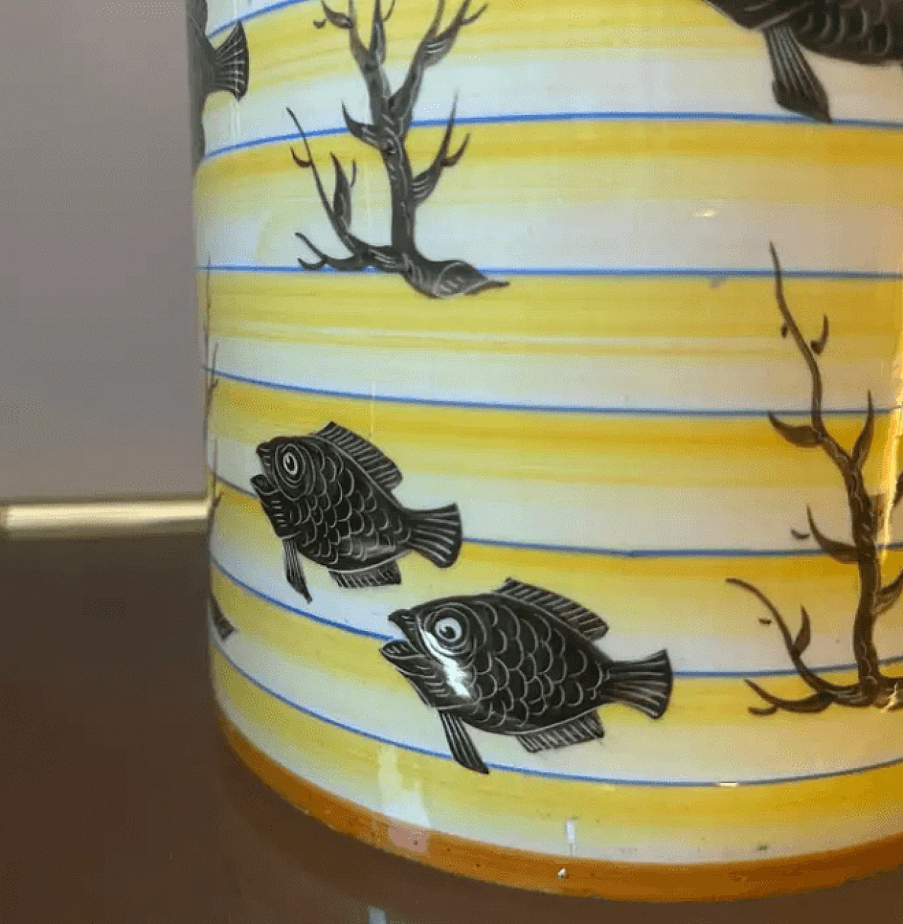 Cylindrical vase in yellow and black ceramic, 1930s 8