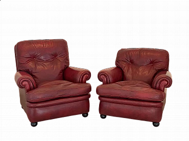 Pair of burgundy leather armchairs by Poltrona Frau, 1980s