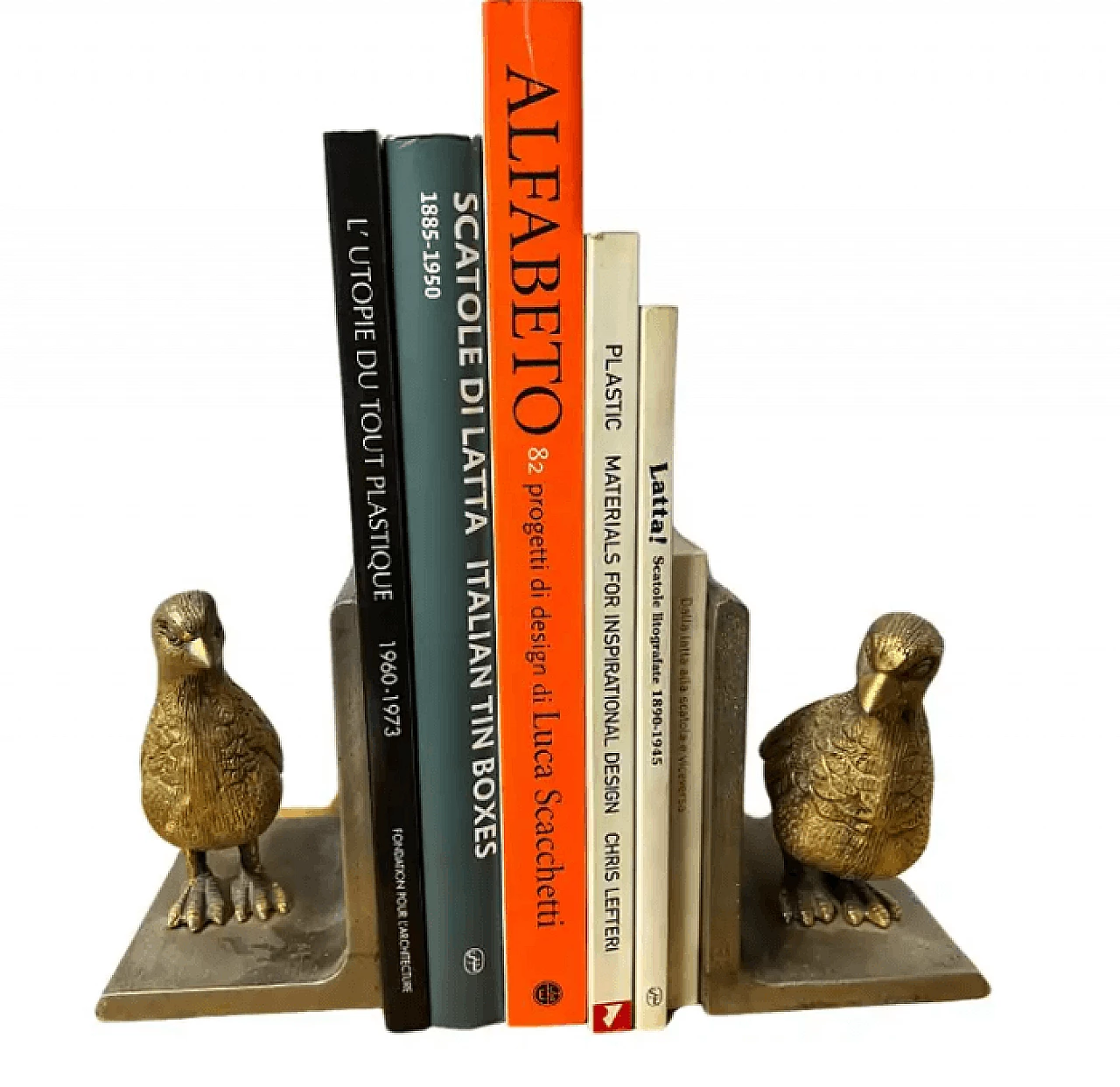 Pair of steel and brass bookends, 1970s 1