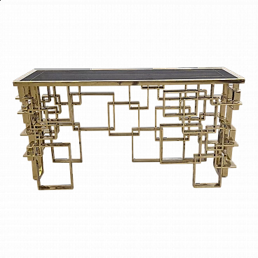 Double-sided steel and black Murano glass console, 1980s