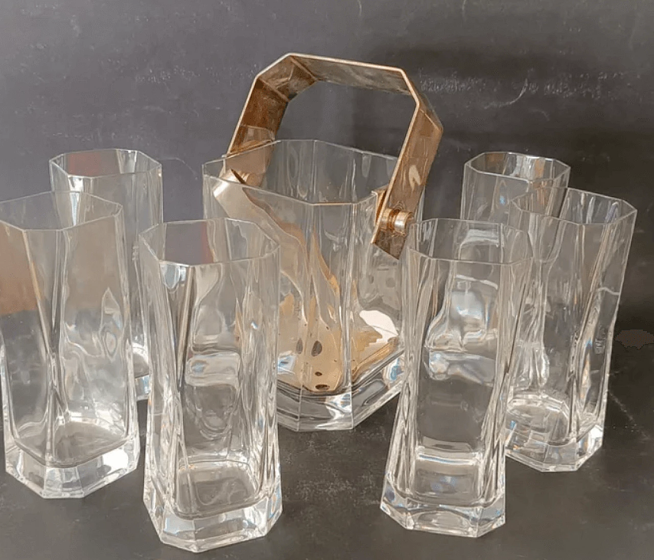 6 Glasses and a glass ice bucket by Cini Boeri, 1990s 1
