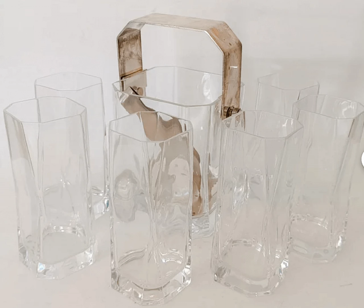 6 Glasses and a glass ice bucket by Cini Boeri, 1990s 2