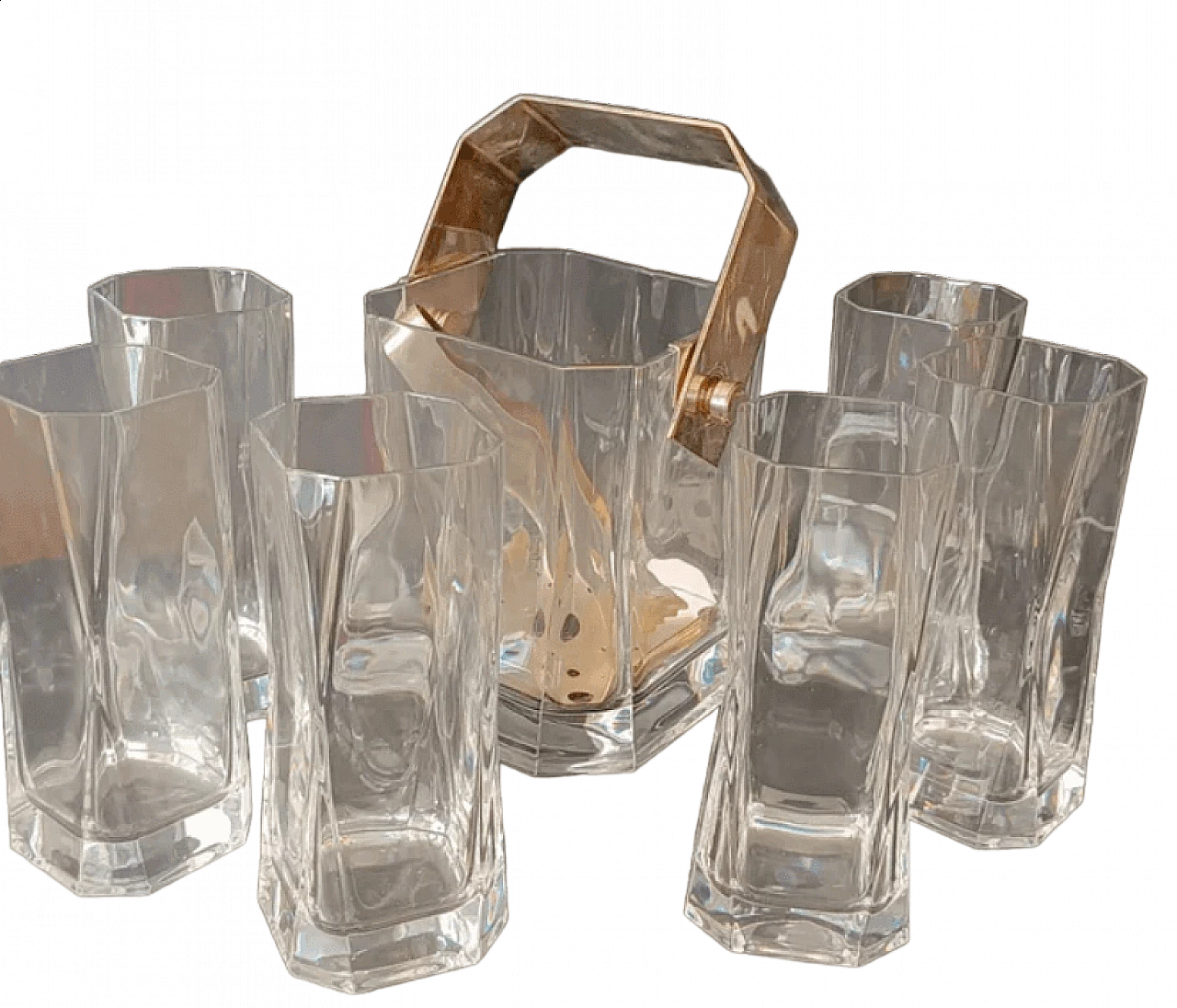 6 Glasses and a glass ice bucket by Cini Boeri, 1990s 9