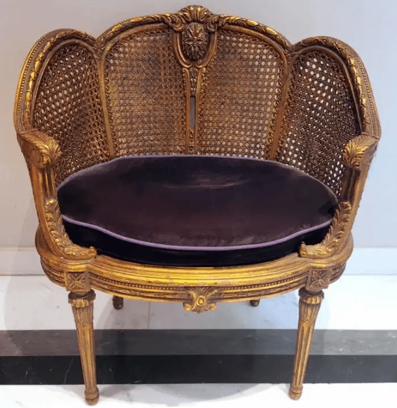 Sedia francese in stile Luigi XVI con seduta e schienale in paglia di Vienna, anni '50 2