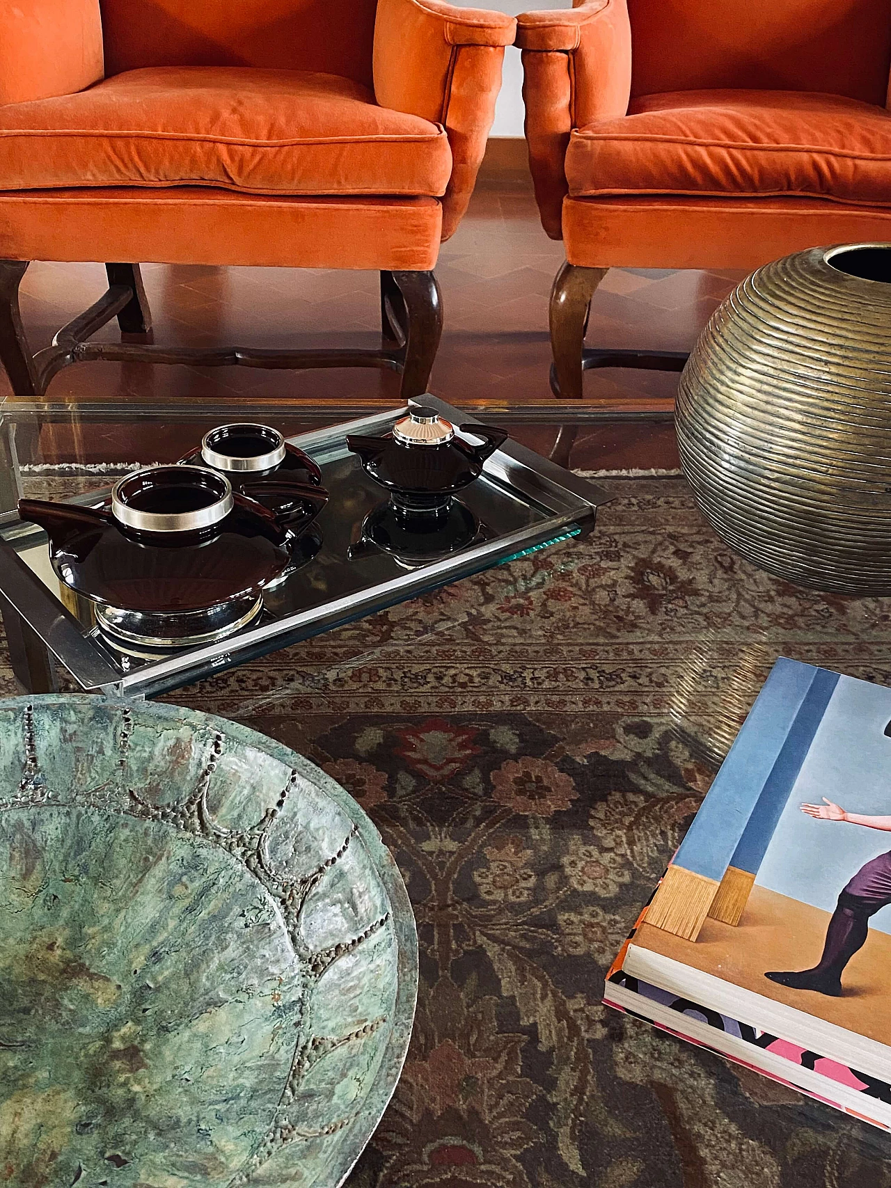 Servizio da tè impilabile in porcellana e metallo di SC3, anni '70 6