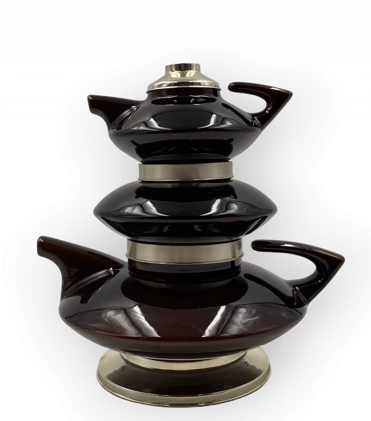 Servizio da tè impilabile in porcellana e metallo di SC3, anni '70 7