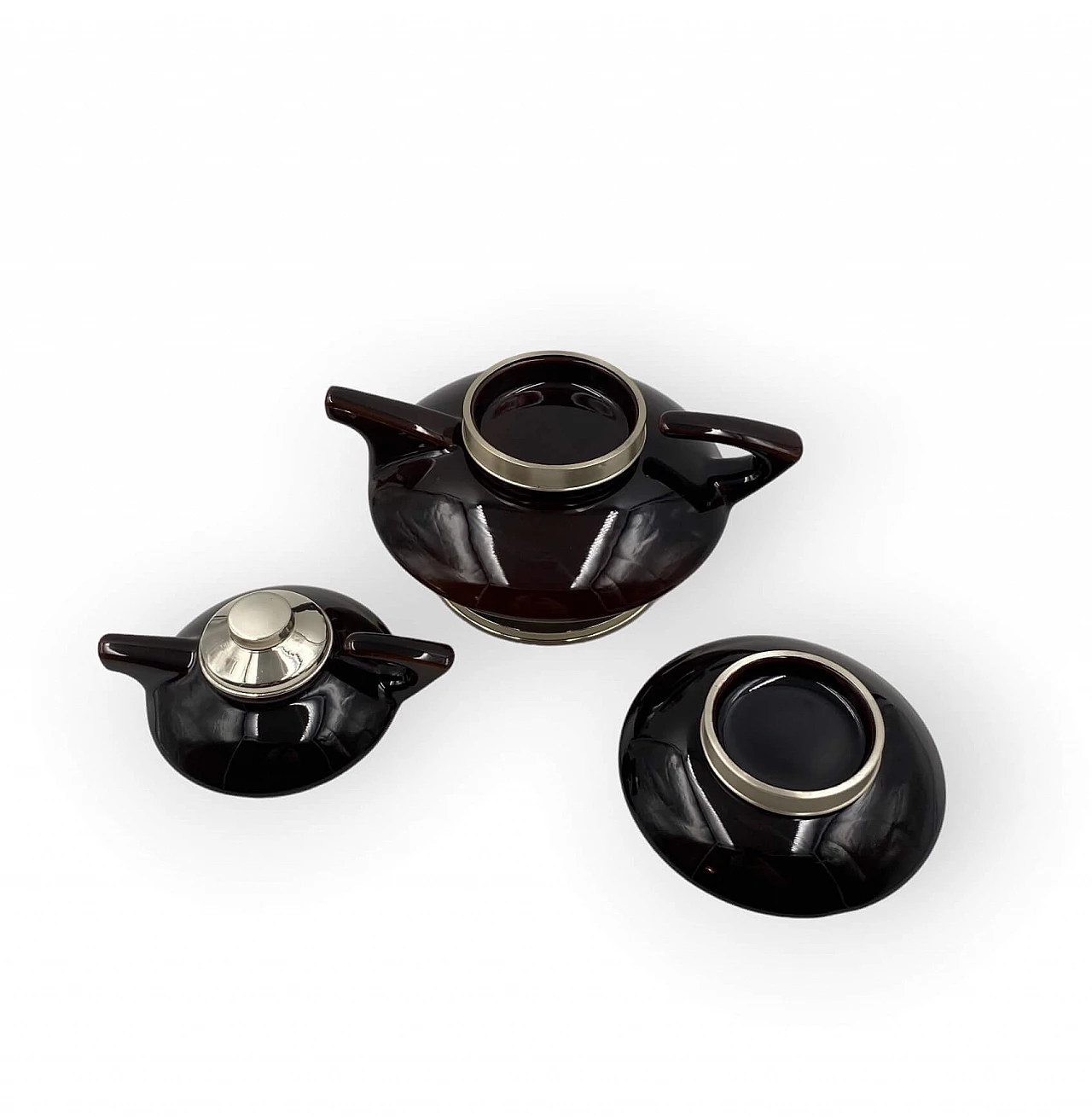 Servizio da tè impilabile in porcellana e metallo di SC3, anni '70 14