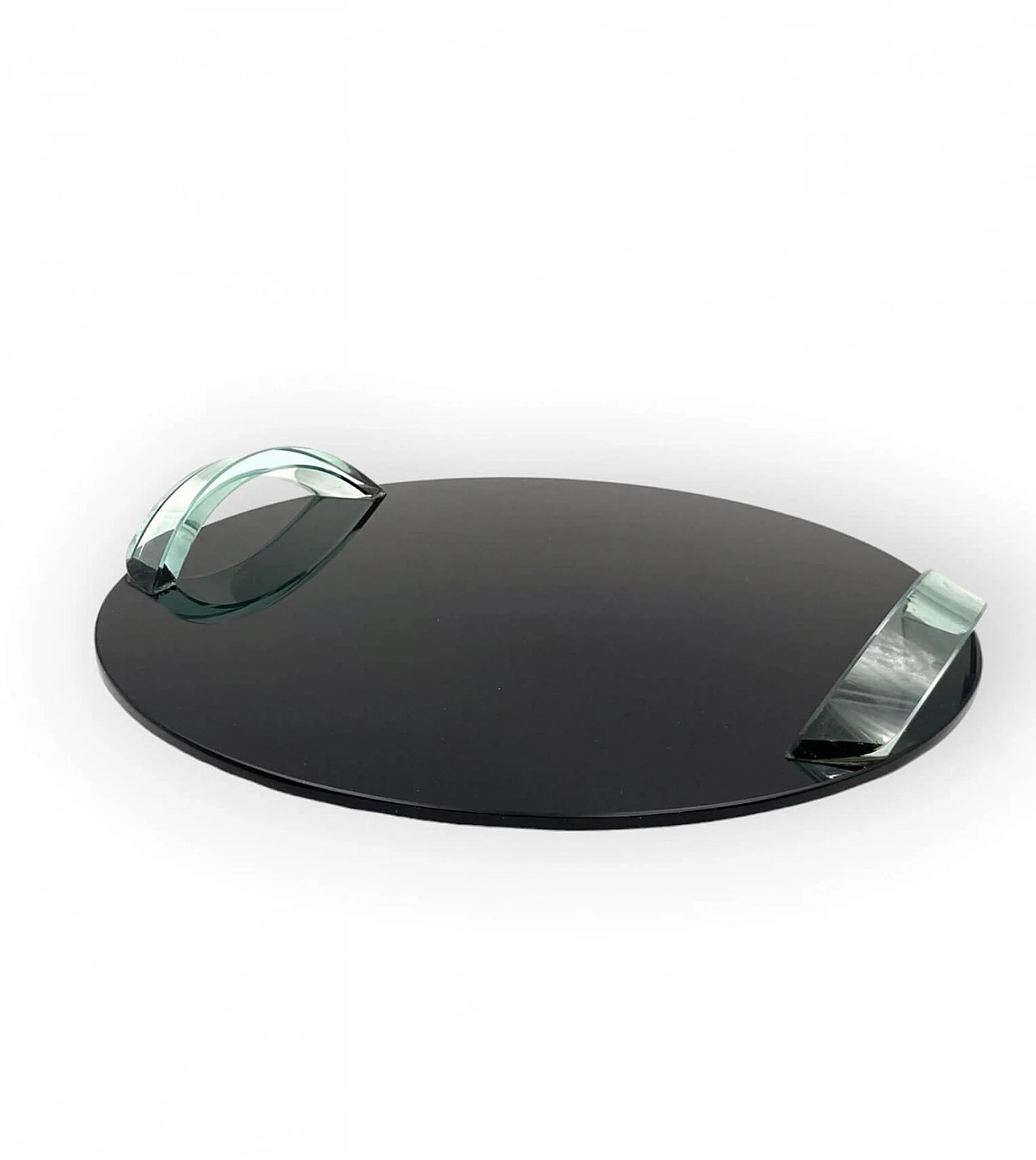 Vassoio in vetro nero con manici trasparenti, anni '70 8