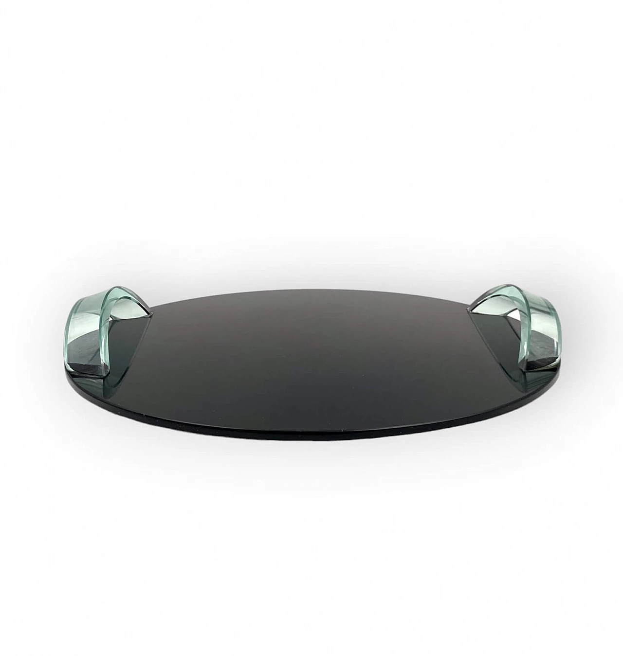 Vassoio in vetro nero con manici trasparenti, anni '70 9