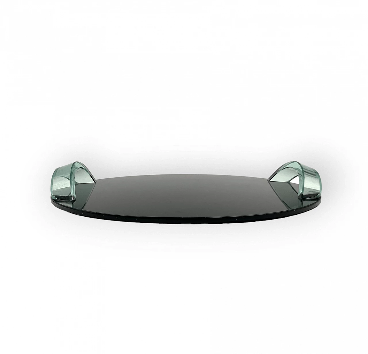 Black glass tray with transparent handles, 1970s 10