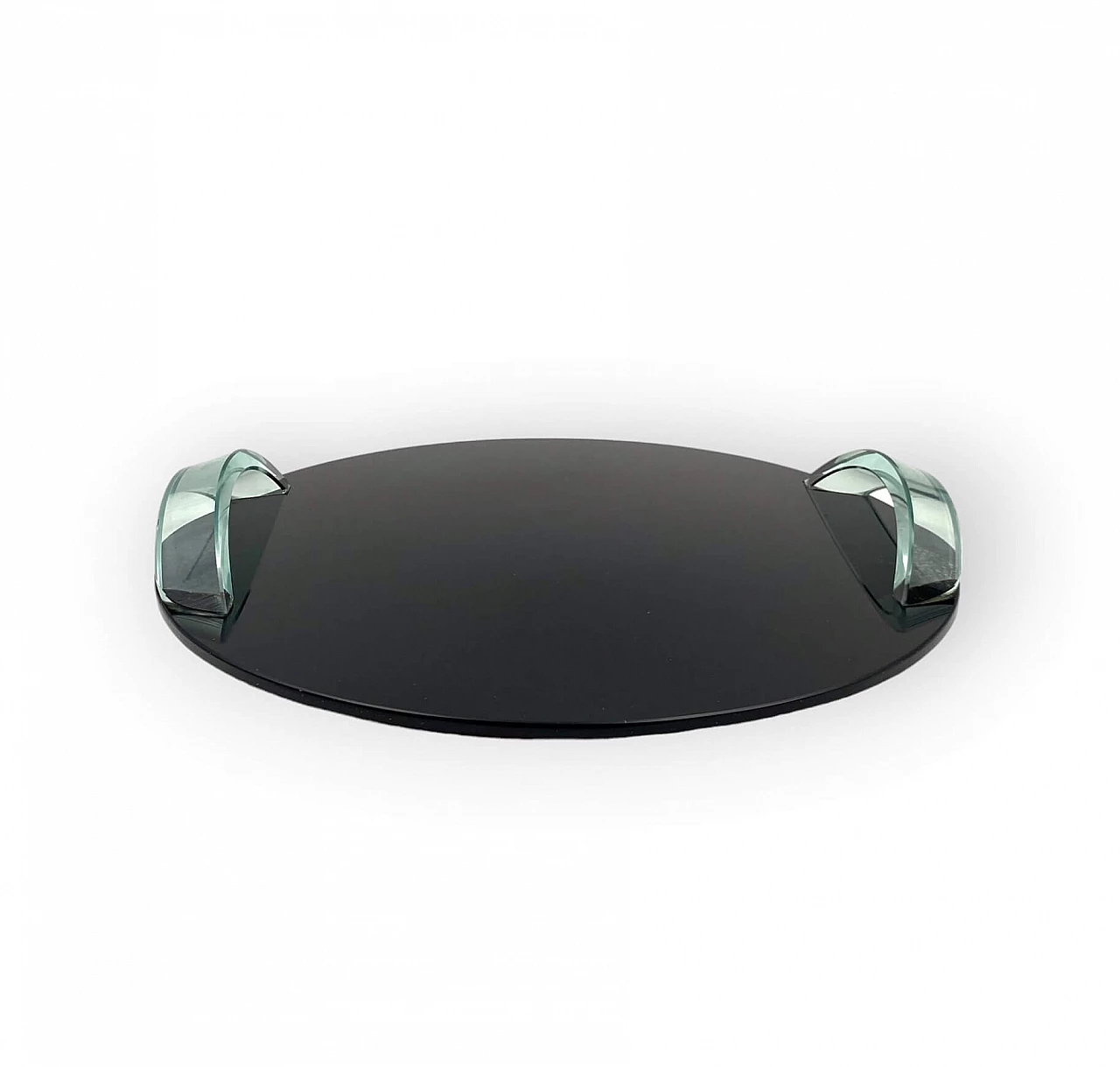 Vassoio in vetro nero con manici trasparenti, anni '70 11