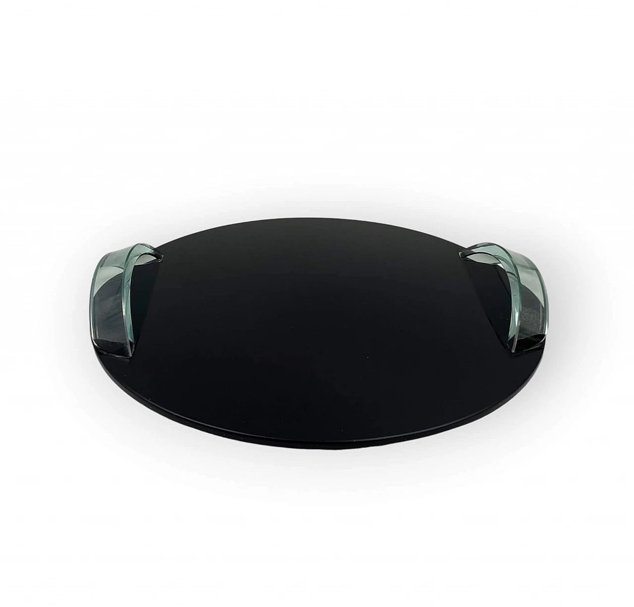 Vassoio in vetro nero con manici trasparenti, anni '70 12