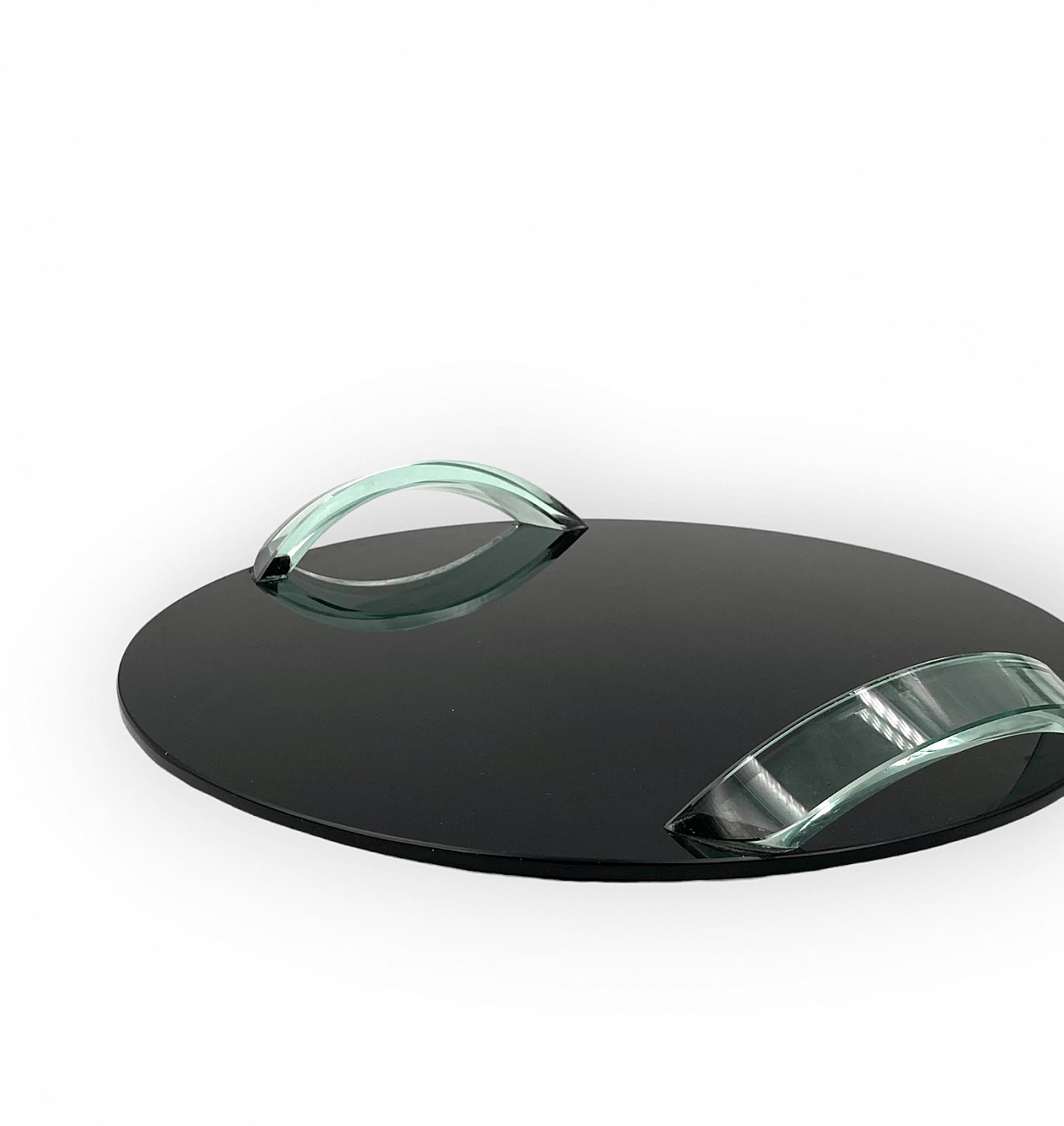 Vassoio in vetro nero con manici trasparenti, anni '70 14