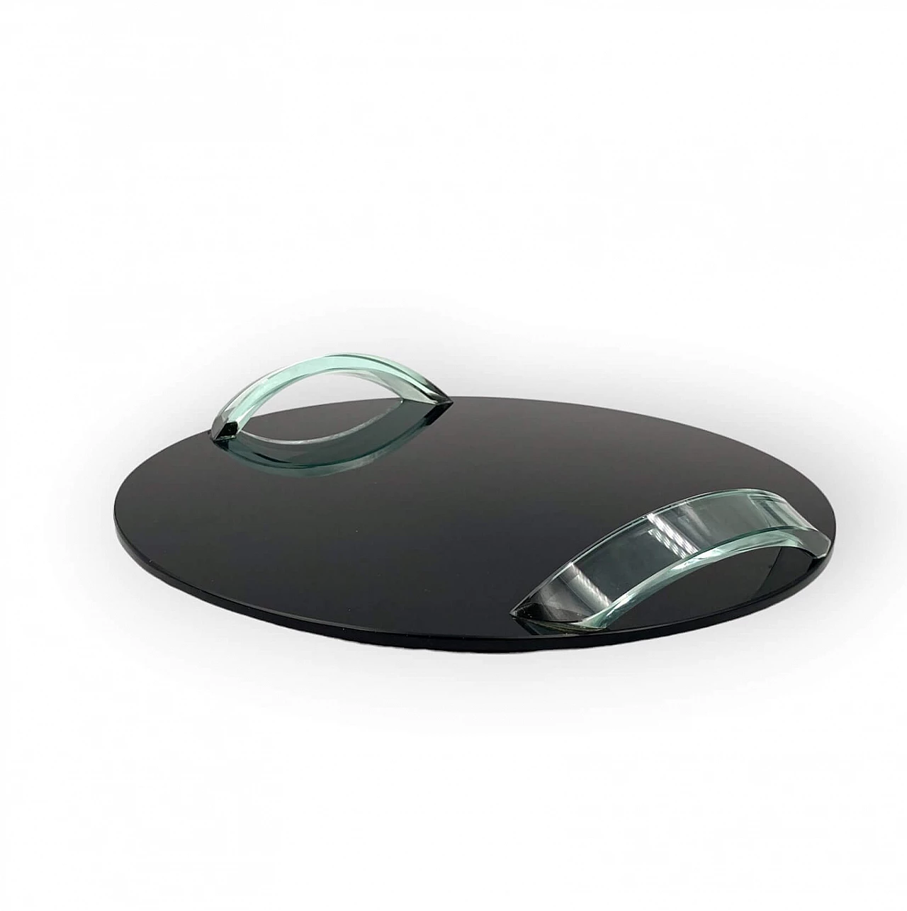 Vassoio in vetro nero con manici trasparenti, anni '70 15