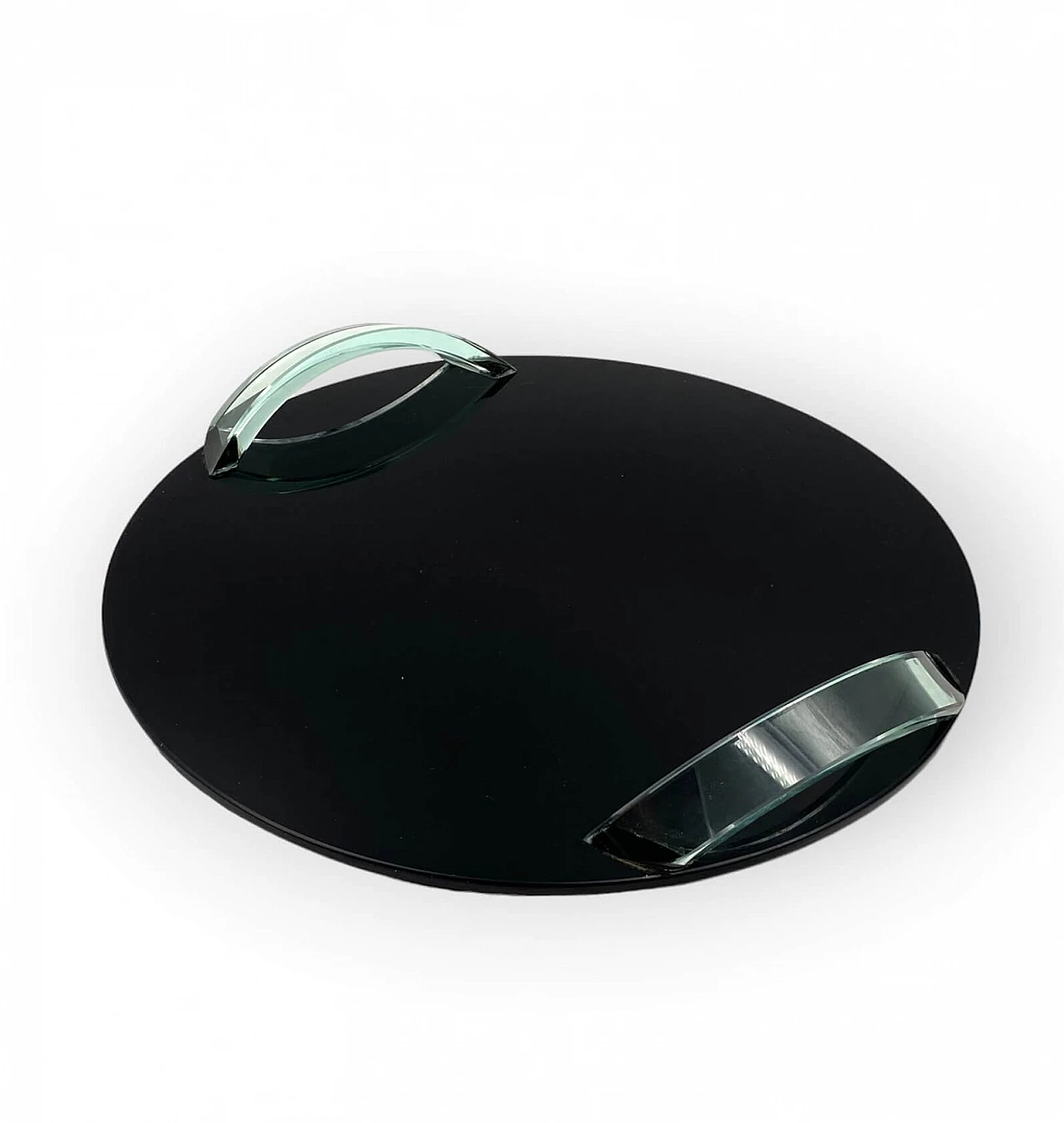 Vassoio in vetro nero con manici trasparenti, anni '70 18