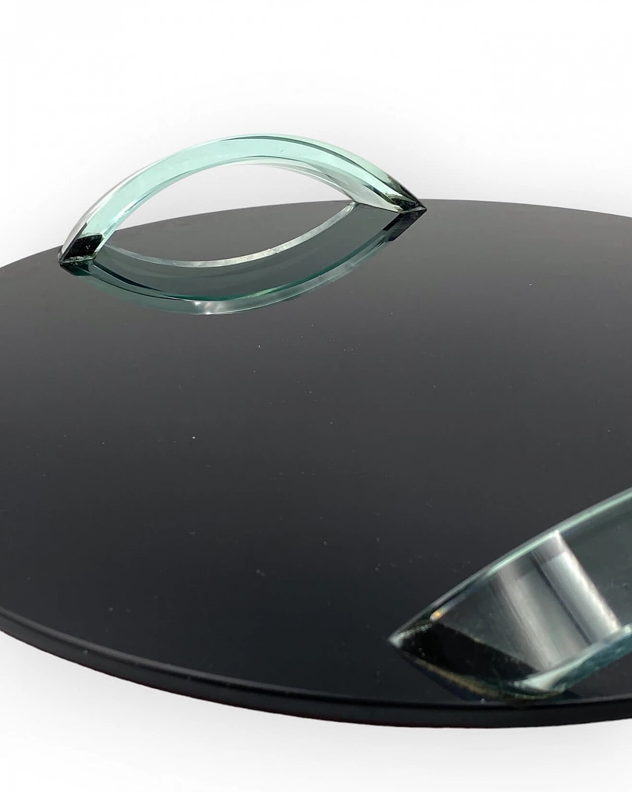 Vassoio in vetro nero con manici trasparenti, anni '70 19