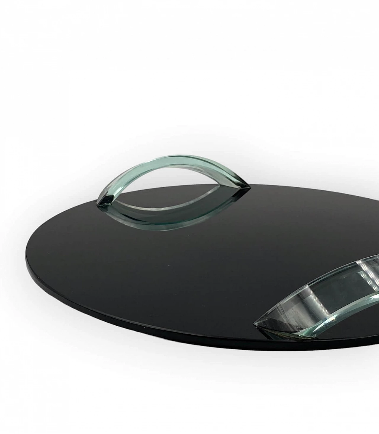 Vassoio in vetro nero con manici trasparenti, anni '70 20