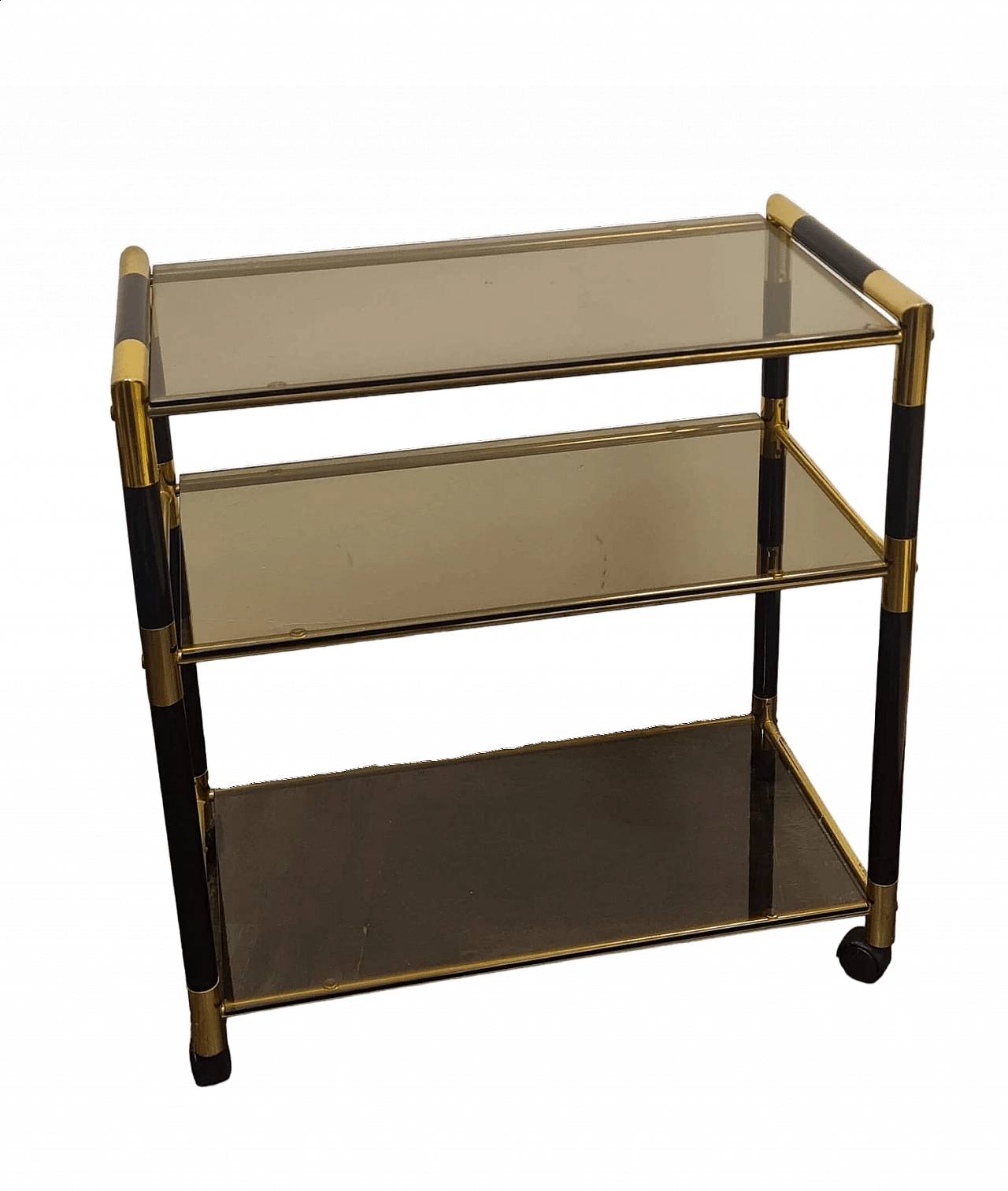 Lacquered wood, brass and glass bar cart by Tommaso Barbi, 1970s 11